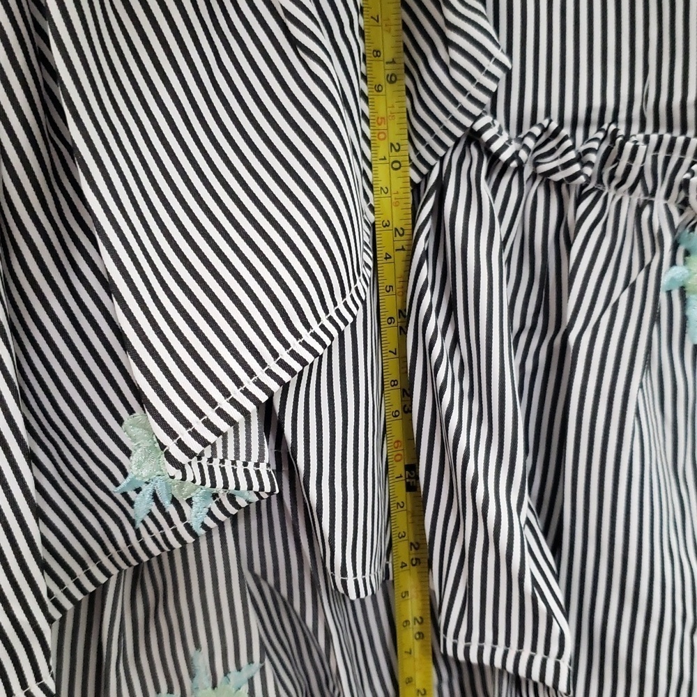 Dance & Marvel Midi Skirt Medium Black White Stripe Floral Ruffle Embroidered - Picture 10 of 16
